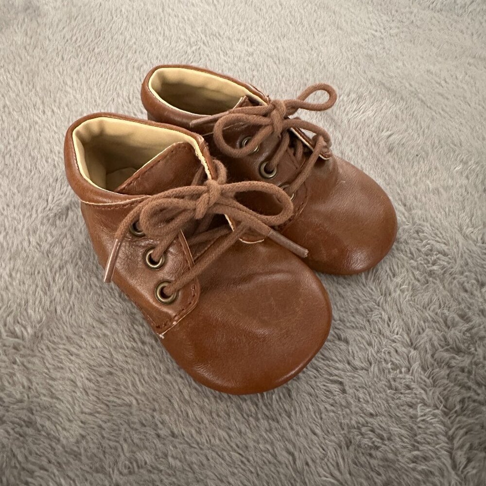 Janie and Jack Baby Brown Leather Lace Up Shoes Girls Boys size 3 Soft Sole